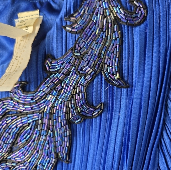 VTG 80s Michael Marcella Beaded Crinckle  Dress 4 Women Blue Y2k USA Layered - Picture 10 of 16